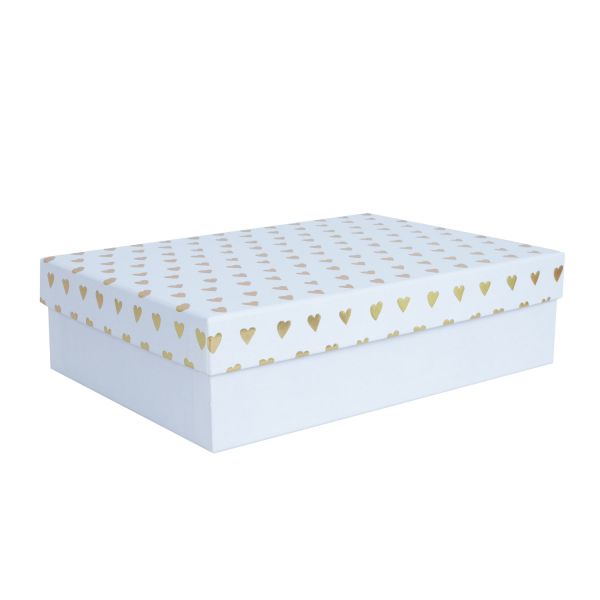 Kaste ELSA 29x21cm, ar vāku zelts/sudrabs, balts