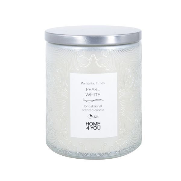 Glass jar candle ROMANTIC TIMES H9cm, pearl white