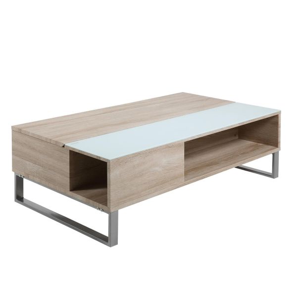 Придиванный столик AZALEA 110x60x35см, столешница: мебельная доска/белый стекло 5мм, цвет: дуб, ножка: металл