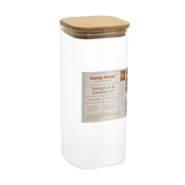 Uzglabāšanas burka JAR 10x10xH23cm 1900ml ar bambusa vāciņu, stikls
