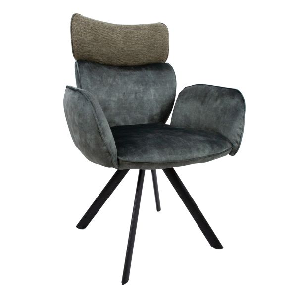 Стул EDDY с подлокотниками, зеленый бархат