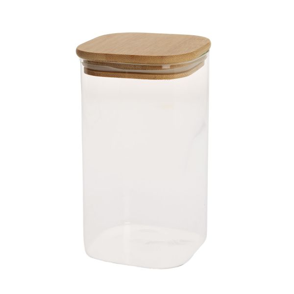 Stikla burka JAR 10x10xH17,5cm 1400ml ar bambusa vāku