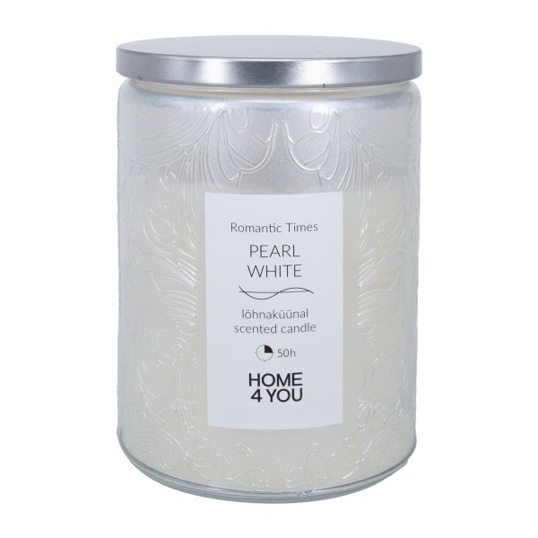 Glass jar candle ROMANTIC TIMES H11cm, pearl white