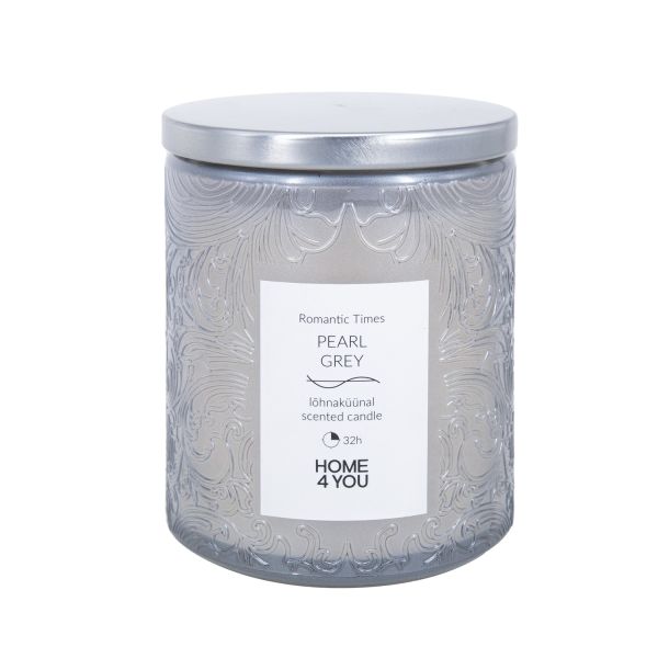 Glass jar candle ROMANTIC TIMES H9cm, pearl grey