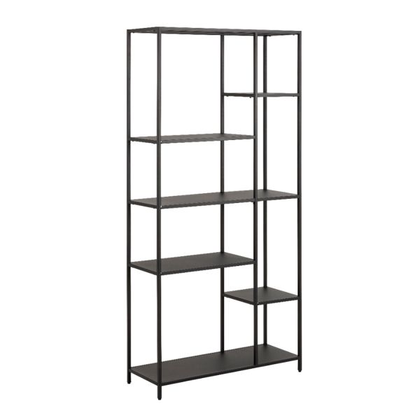 Grāmatu plaukts NEWCASTLE, 6-plaukti, H165cm, melns tērauds, asimetrisks