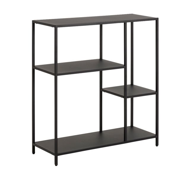 Grāmatu plaukts NEWCASTLE, 3-plaukti, H86cm, melns tērauds, asimetrisks