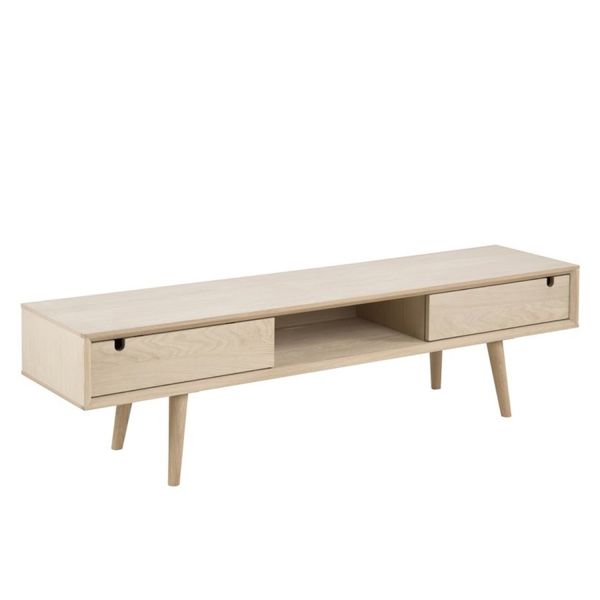 TВ-стол CENTURY 160x38xH43см, с 2 дверьми, материал: шпон дуба/мебельная доска, промасленный с белым пигментом