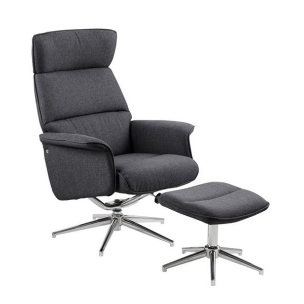 Atpūtas krēsls ALURA 74x111xH110cm, ar kāju balstu, sēdvieta un atzveltne: audums, krāsa: tumši pelēks