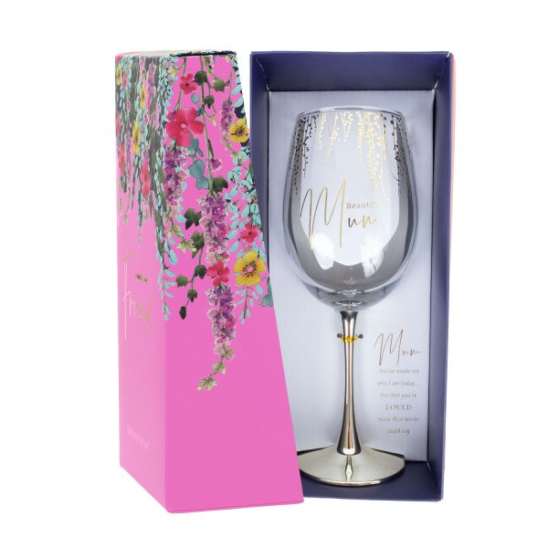 Wine goblet FLOW "Beautiful Mum" H23,7cm 450ml, transparent glass, blue box