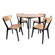 Dining set ROXBY round table, 4 chairs, oak/black